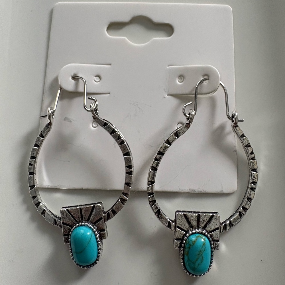 NWOT Silver and Turquoise Hoop Earrings